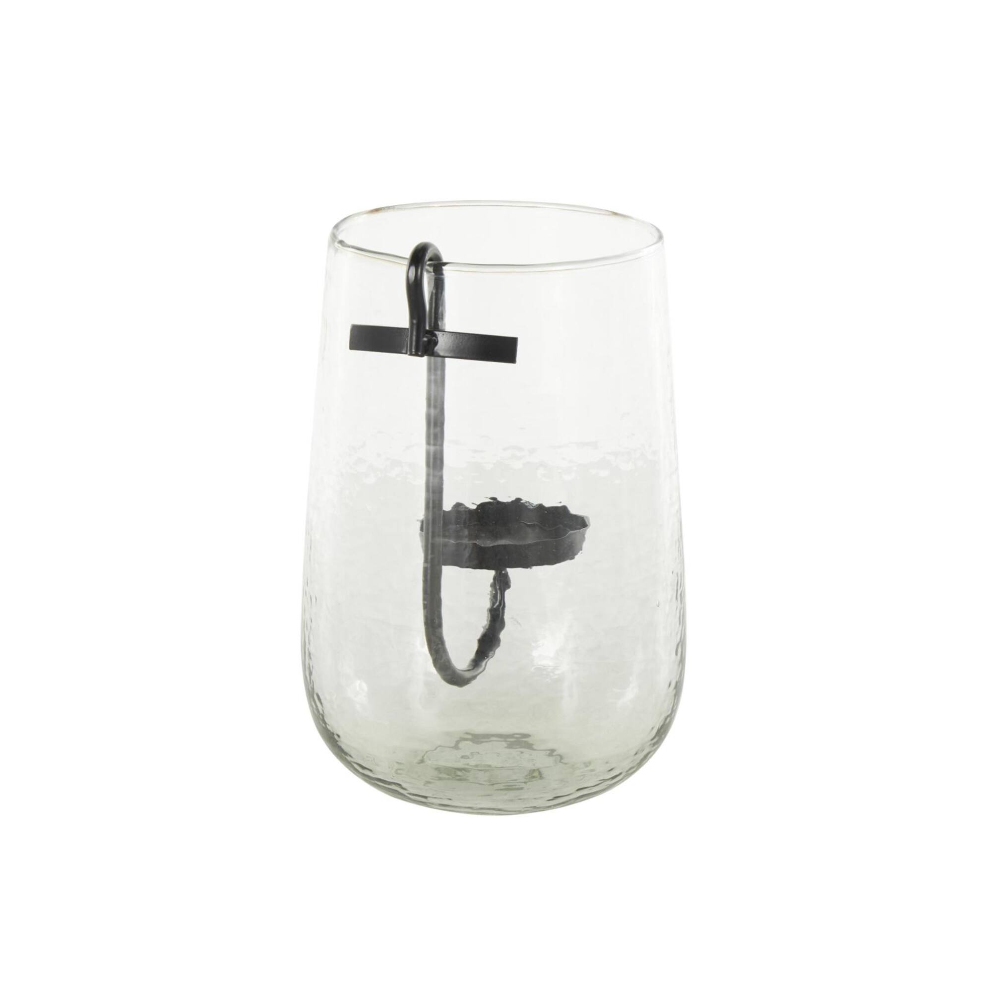 10.75" Clear Glass Candle Holder with Black Metal Accents